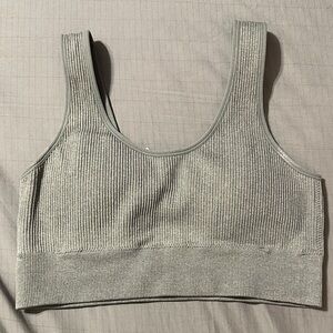Gray Ribbed Sports Bra